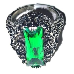 Vintage hand crafted brass inlaid oval cut ring sz 7